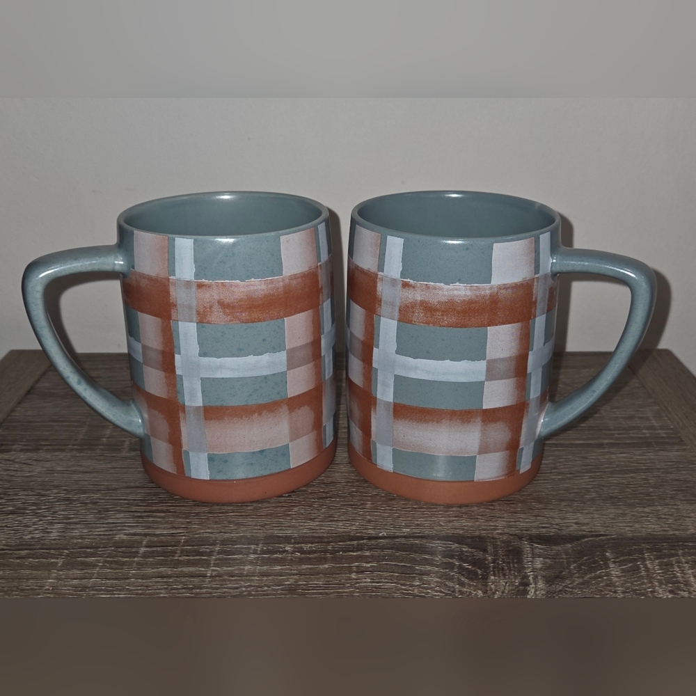 Set of 2 Autumn Plaid Ceramic 18oz. Coffee Tea MugPlace & Time SEE PICTURES